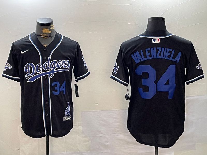 Men Los Angeles Dodgers #34 Valenzuela Black Game 2024 Nike MLB Jersey style 12023